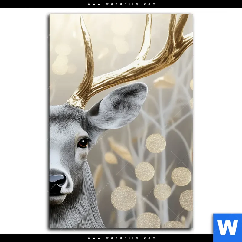 Acrylglasbild | Hirsch mit goldenem Geweih | Hochformat