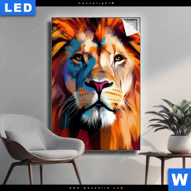 Canvalight® Leuchtbild | Der Löwe – Kraft in Farbe | Hochformat