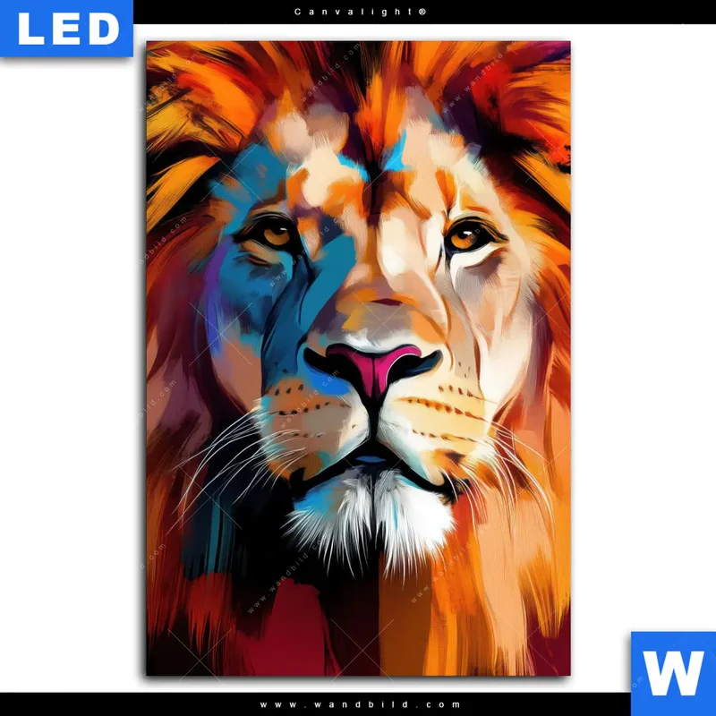 Canvalight® Leuchtbild | Der Löwe – Kraft in Farbe | Hochformat