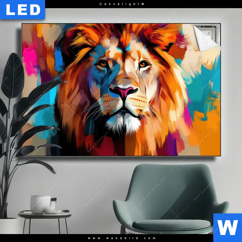 Canvalight® Leuchtbild | Der Löwe – Kraft in Farbe | Querformat