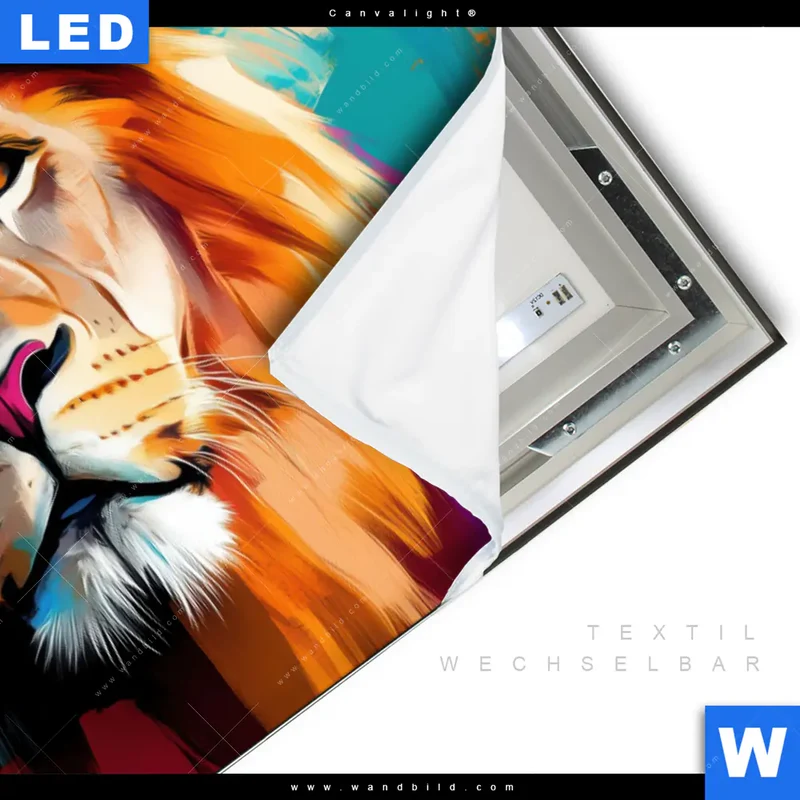 Canvalight® Leuchtbild | Der Löwe – Kraft in Farbe | Querformat
