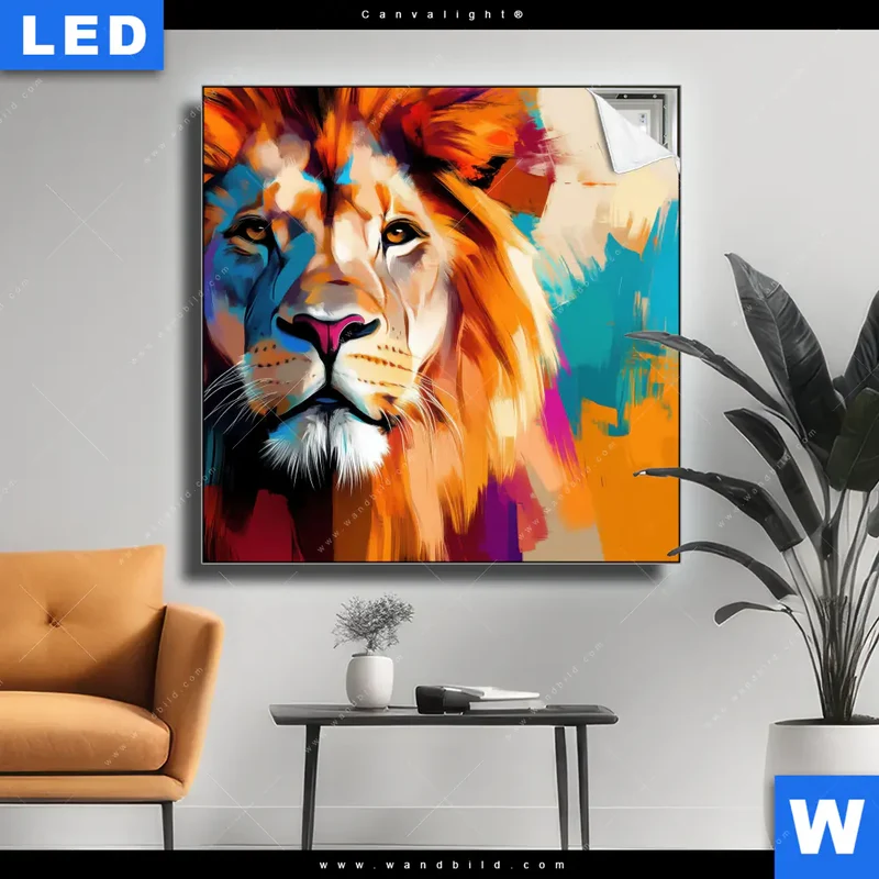 Canvalight® Leuchtbild | Der Löwe – Kraft in Farbe | Quadrat