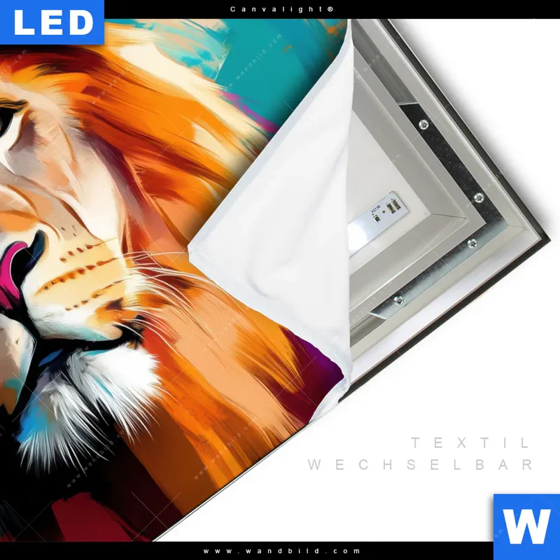 Canvalight® Leuchtbild | Der Löwe – Kraft in Farbe | Quadrat