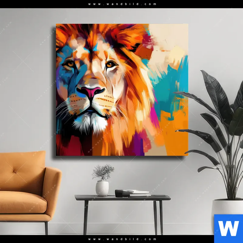 Leinwandbild | Der Löwe – Kraft in Farbe | Quadrat