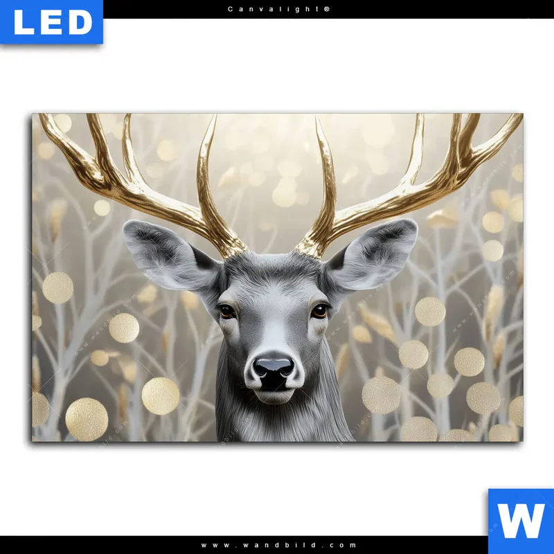 Canvalight® Leuchtbild | Hirsch mit goldenem Geweih | Querformat