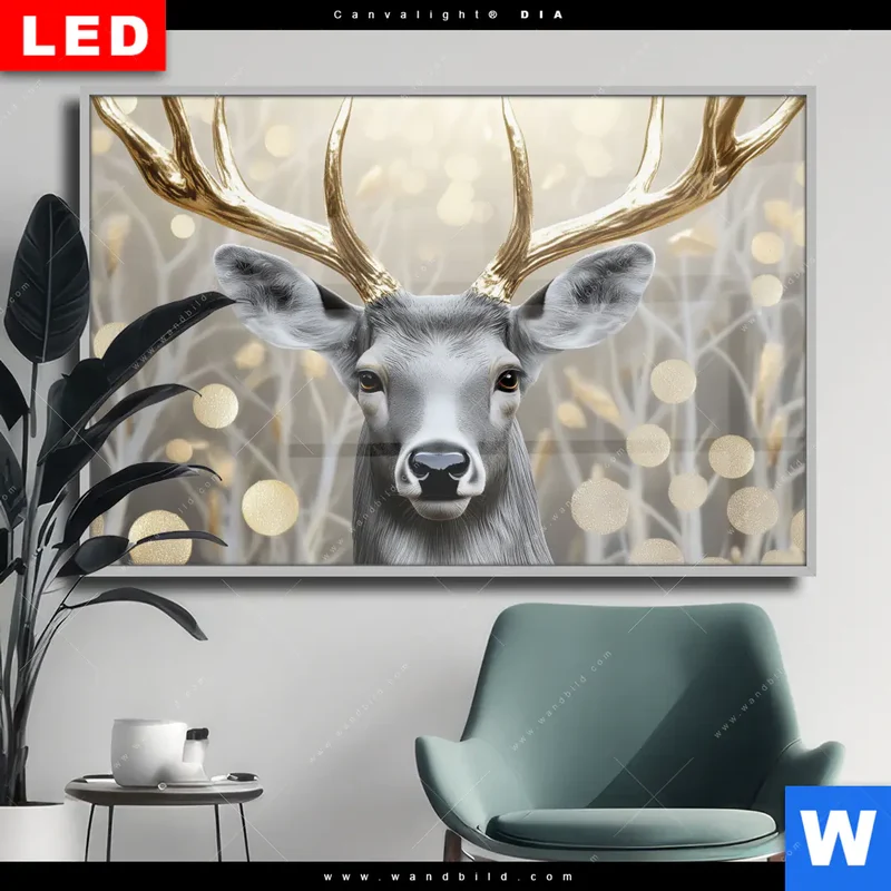 Wechselmotiv Acrylglas Canvalight® DIA | Hirsch mit goldenem Geweih | Querformat