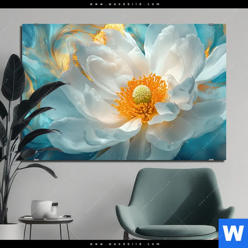 Aluminiumbild gebürstet | Blüte im goldenen Licht | Querformat