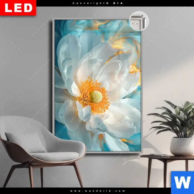 Leuchtbild Acrylglas Canvalight® DIA | Blüte im goldenen Licht | Hochformat
