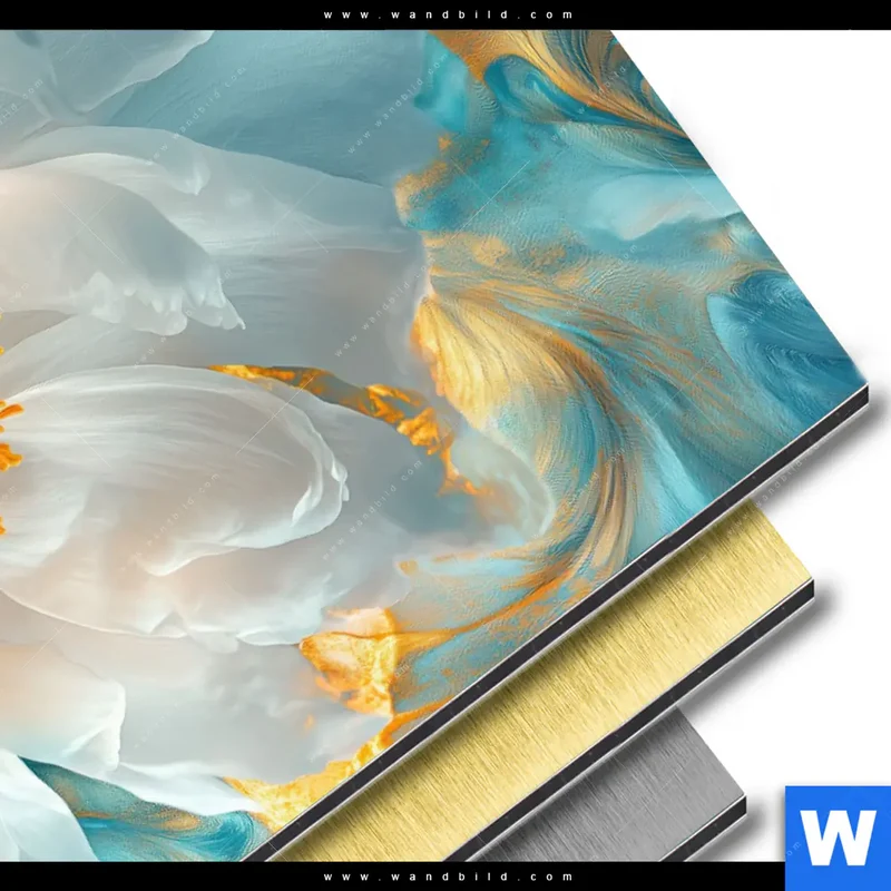 Aluminiumbild gebürstet | Blüte im goldenen Licht | Hochformat