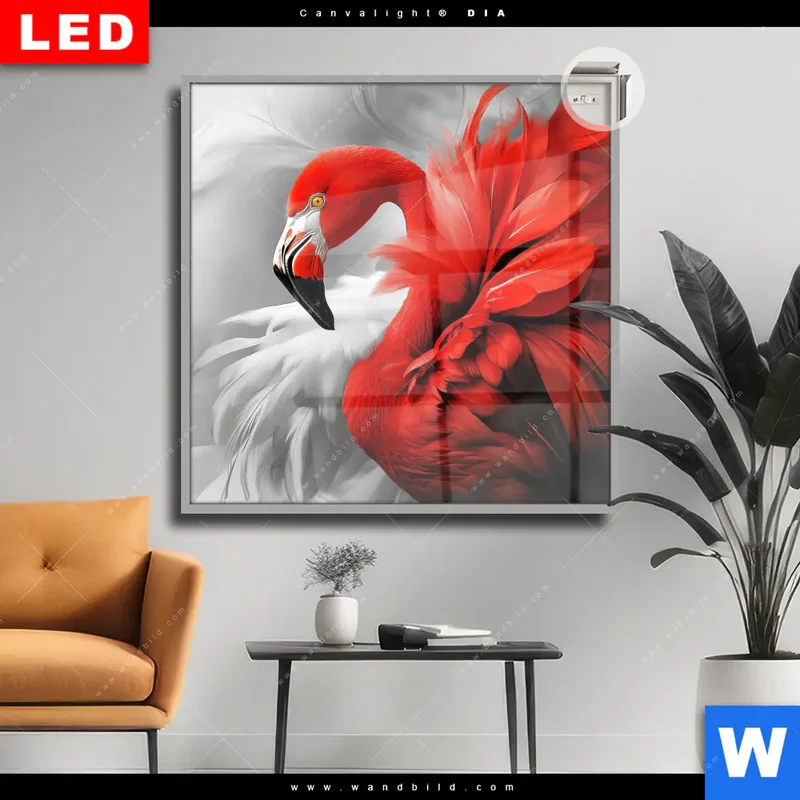 Leuchtbild Acrylglas Canvalight® DIA | Roter Flamingo | Quadrat
