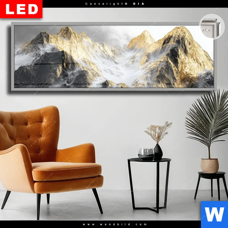 Leuchtbild Acrylglas Canvalight® DIA | Stille der goldenen Berge | Panorama