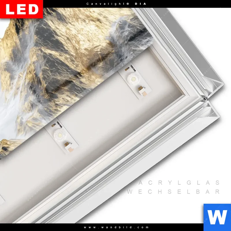 Leuchtbild Acrylglas Canvalight® DIA | Stille der goldenen Berge | Panorama