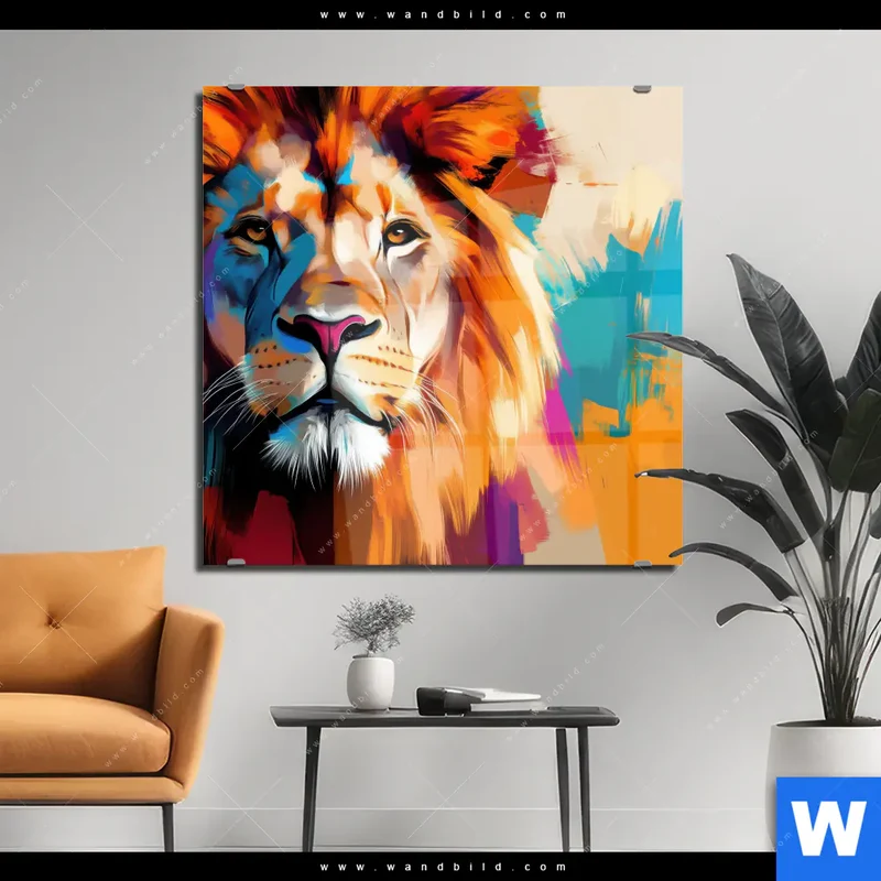 Acrylglasbild | Der Löwe – Kraft in Farbe | Quadrat