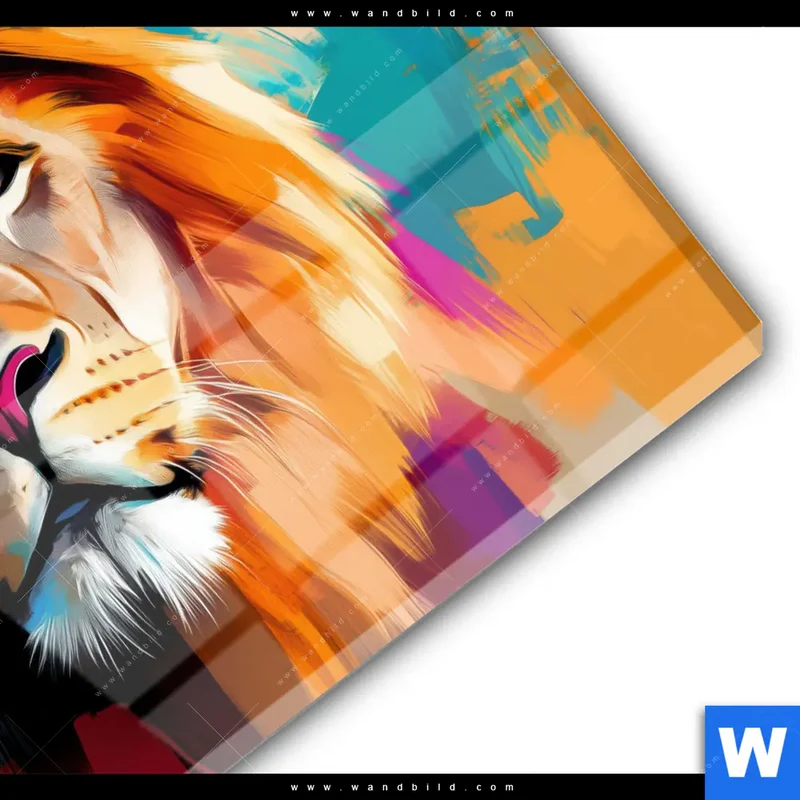 Acrylglasbild | Der Löwe – Kraft in Farbe | Quadrat