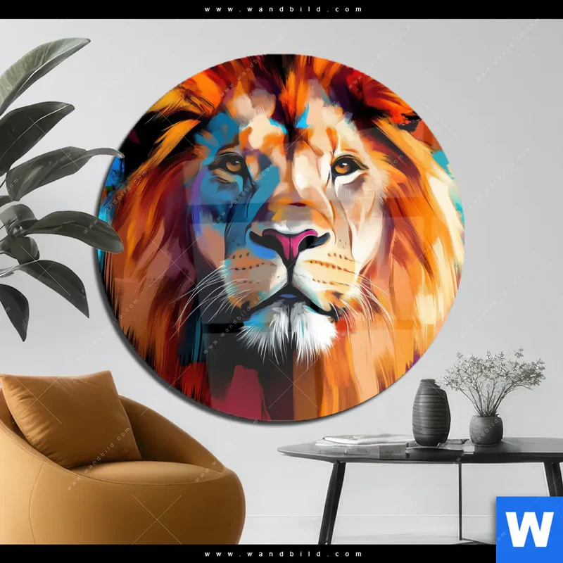 Acrylglasbild | Der Löwe – Kraft in Farbe | Rund