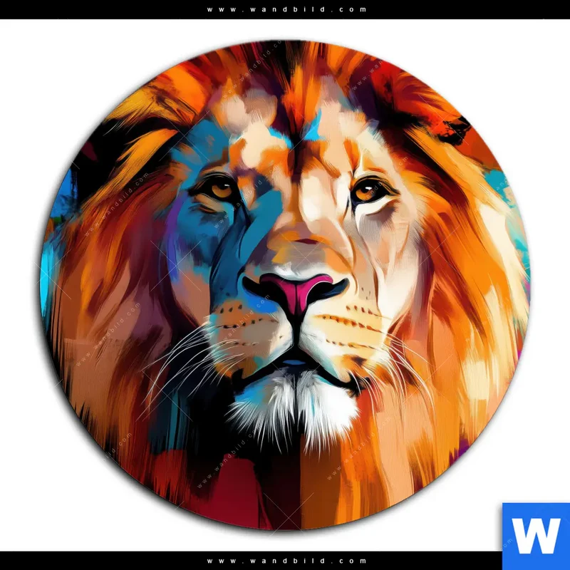 Acrylglasbild | Der Löwe – Kraft in Farbe | Rund