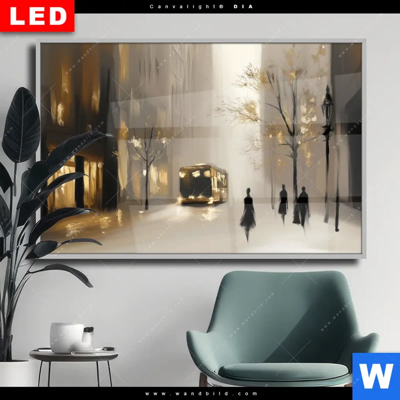 Wechselmotiv Acrylglas Canvalight® DIA | Goldene Stille der Großstadt | Querformat