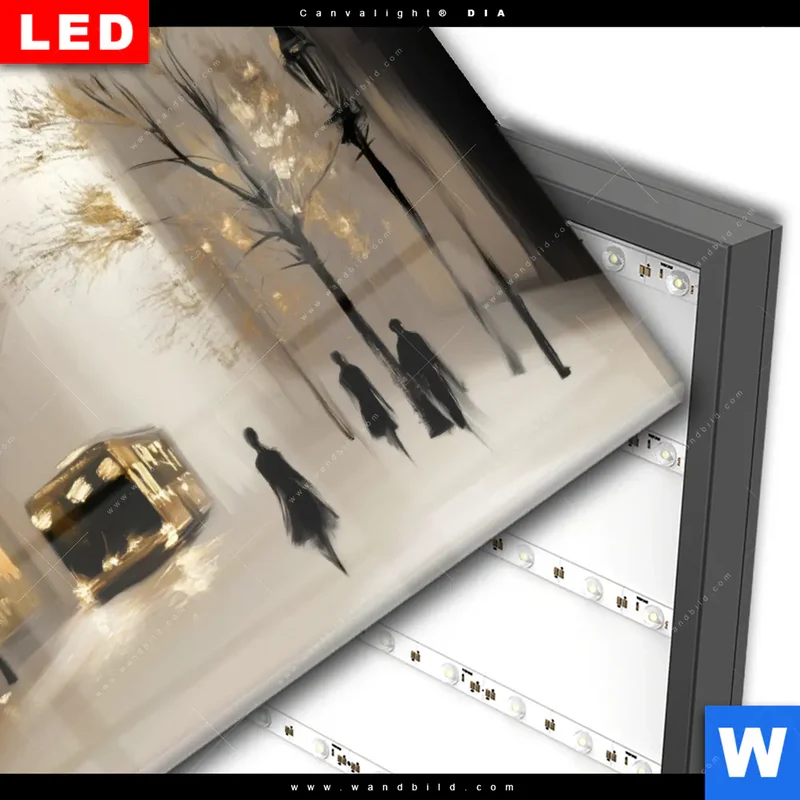 Wechselmotiv Acrylglas Canvalight® DIA | Goldene Stille der Großstadt | Querformat