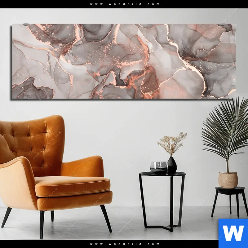 Aluminiumbild gebürstet | Fluid Art in edlen Metallic-Tönen | Panorama