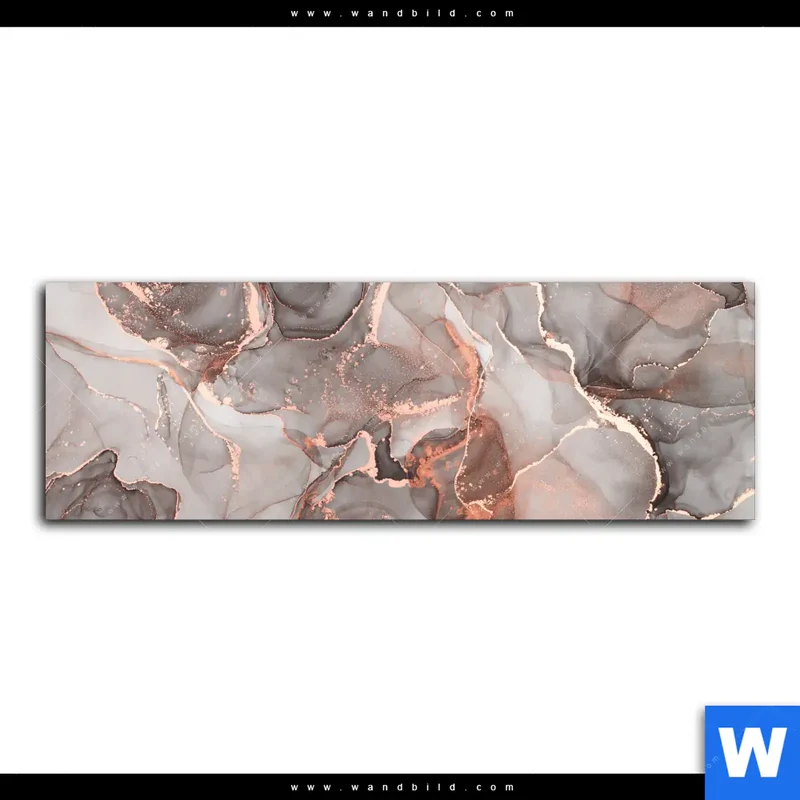 Aluminiumbild gebürstet | Fluid Art in edlen Metallic-Tönen | Panorama