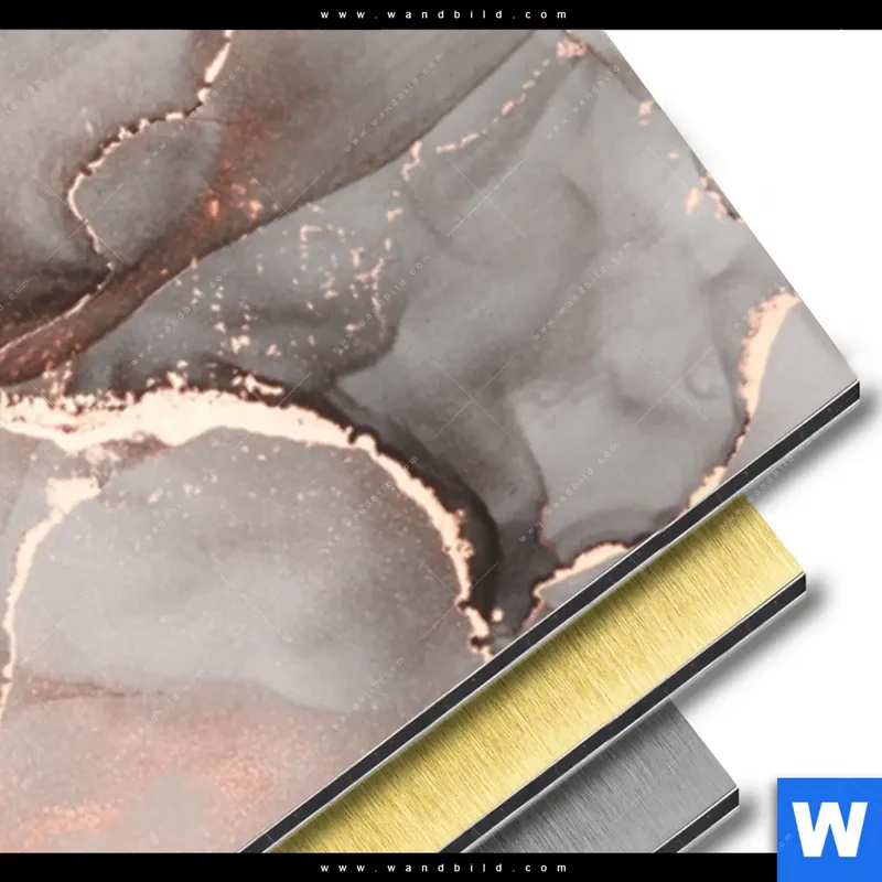 Aluminiumbild gebürstet | Fluid Art in edlen Metallic-Tönen | Panorama