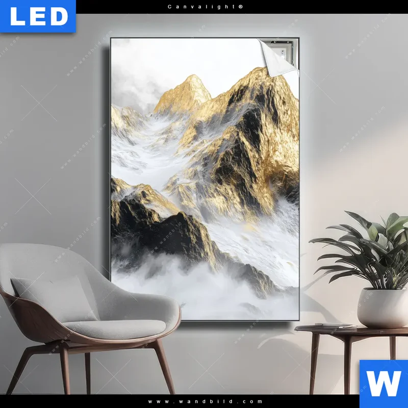 Canvalight® Leuchtbild | Stille der goldenen Berge | Hochformat