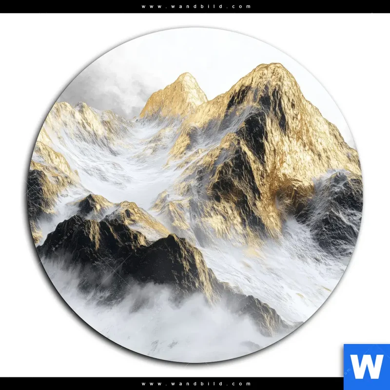 Aluminiumbild gebürstet | Stille der goldenen Berge | Rund