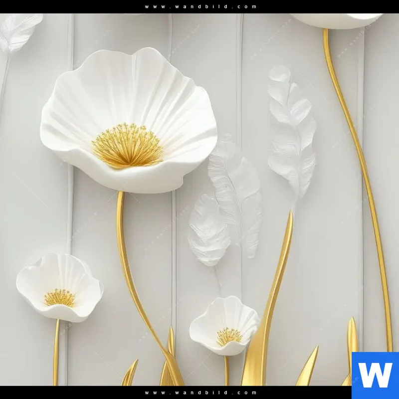 Leinwandbild | Florale Leichtigkeit mit Goldglanz | Quadrat