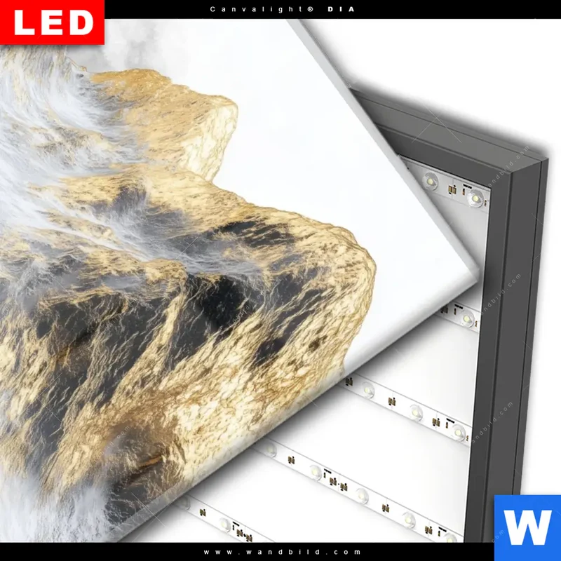 Wechselmotiv Acrylglas Canvalight® DIA | Stille der goldenen Berge | Hochformat