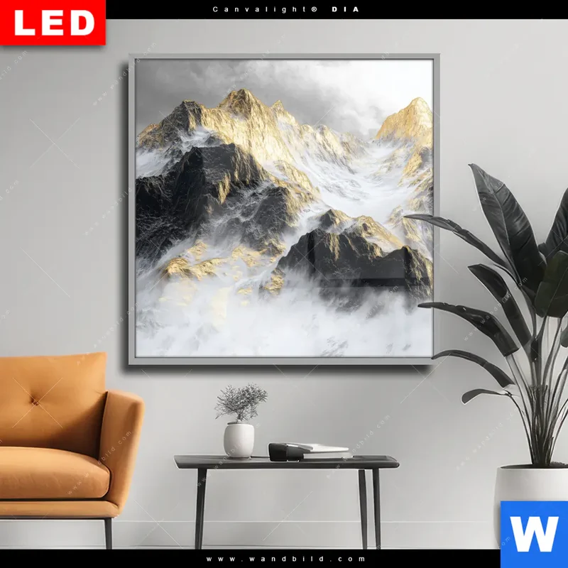 Wechselmotiv Acrylglas Canvalight® DIA | Stille der goldenen Berge | Quadrat