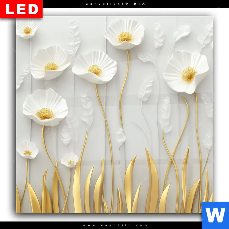 Wechselmotiv Acrylglas Canvalight® DIA | Florale Leichtigkeit mit Goldglanz | Quadrat