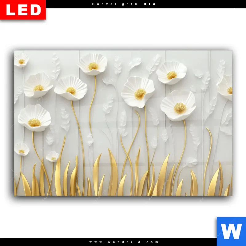 Wechselmotiv Acrylglas Canvalight® DIA | Florale Leichtigkeit mit Goldglanz | Querformat