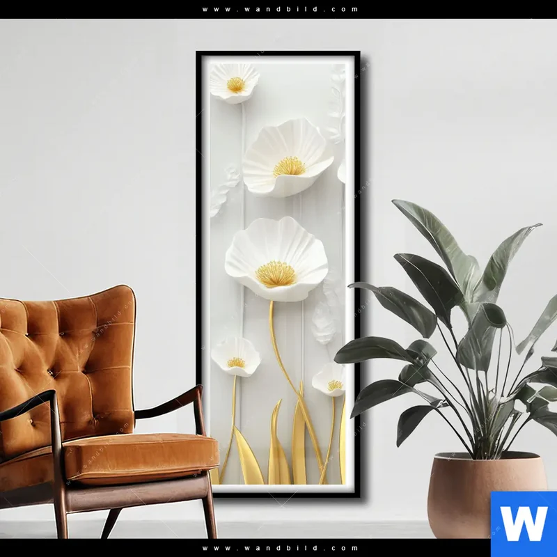 Poster | Florale Leichtigkeit mit Goldglanz | Schmal