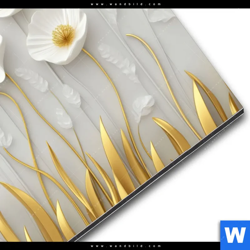 Alu-Dibond Bild | Florale Leichtigkeit mit Goldglanz | Querformat