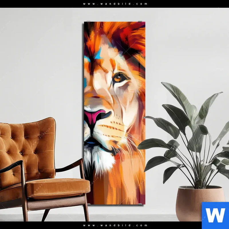 Acrylglasbild | Der Löwe – Kraft in Farbe | Schmal