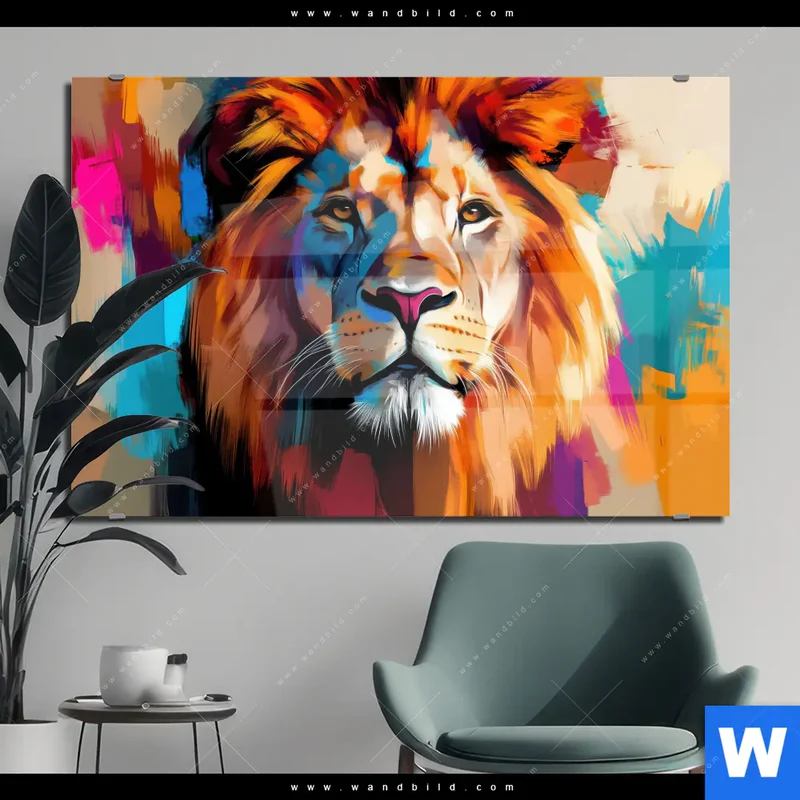 Acrylglasbild | Der Löwe – Kraft in Farbe | Querformat
