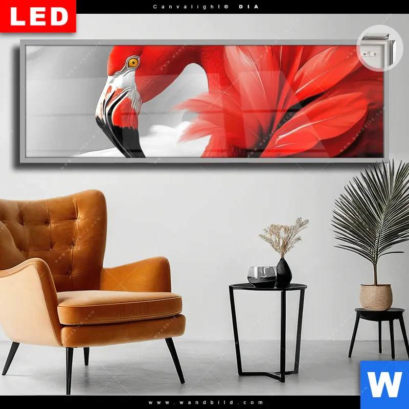 Leuchtbild Acrylglas Canvalight® DIA | Roter Flamingo | Panorama