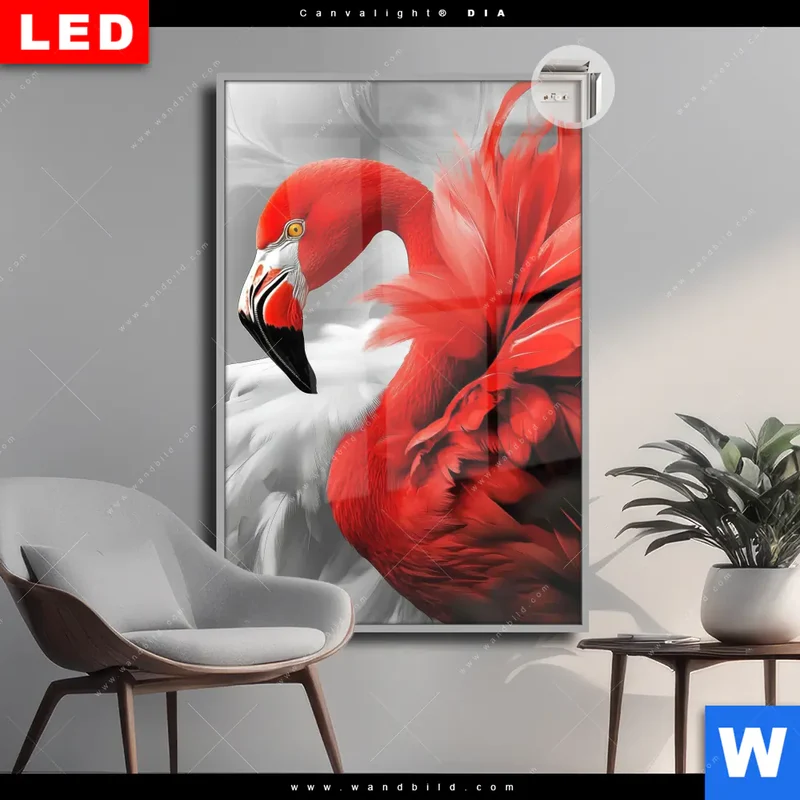 Leuchtbild Acrylglas Canvalight® DIA | Roter Flamingo | Hochformat