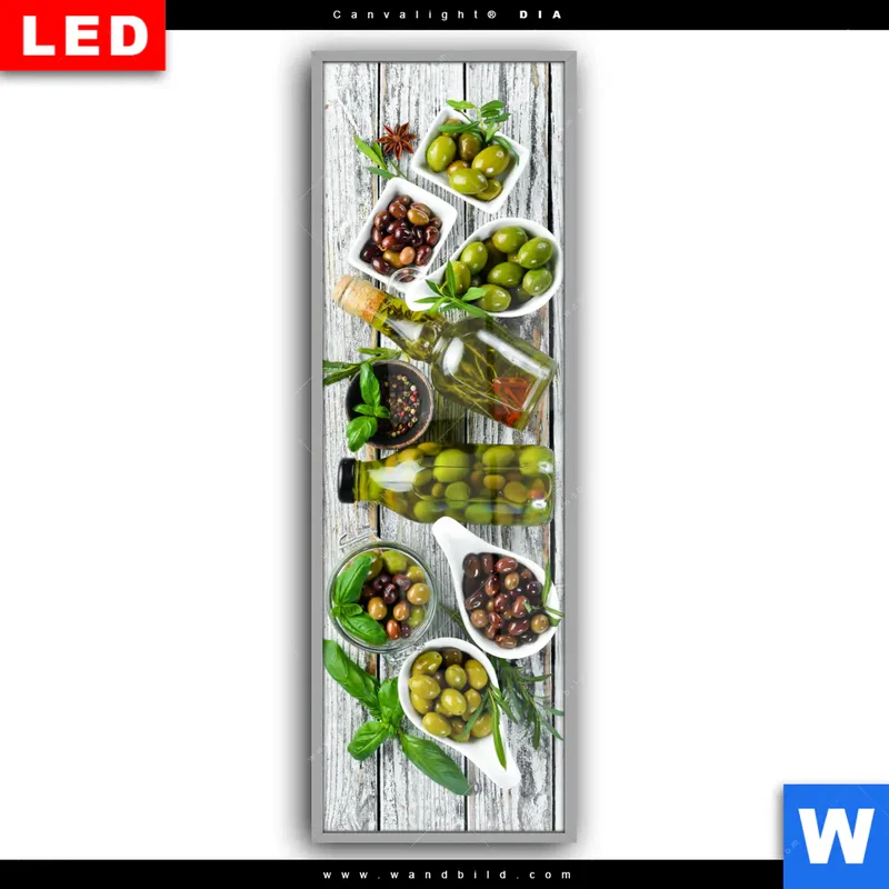 Leuchtbild Acrylglas Canvalight® DIA | Mediterrane Olivenvielfalt | Schmal