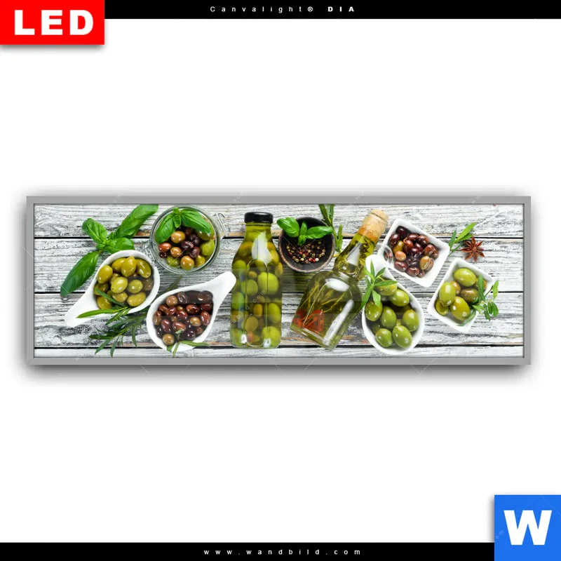 Leuchtbild Acrylglas Canvalight® DIA | Mediterrane Olivenvielfalt | Panorama