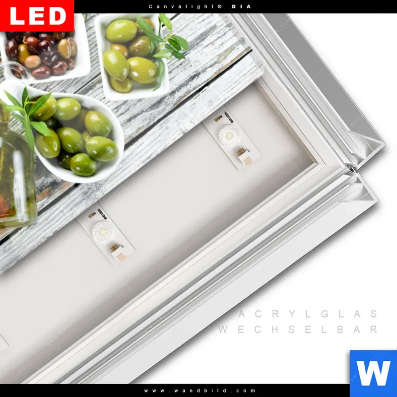 Leuchtbild Acrylglas Canvalight® DIA | Mediterrane Olivenvielfalt | Panorama