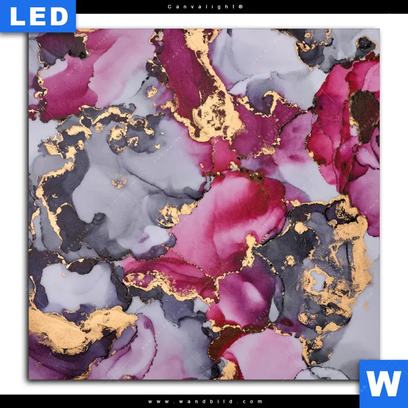 Canvalight® Leuchtbild | Farbfluss in Purpur und Gold | Quadrat