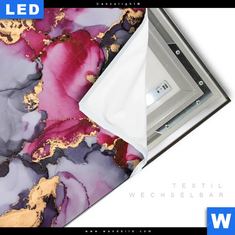 Canvalight® Leuchtbild | Farbfluss in Purpur und Gold | Quadrat
