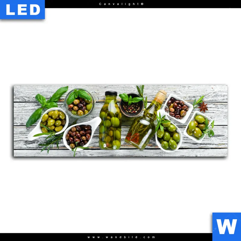 Canvalight® Leuchtbild | Mediterrane Olivenvielfalt | Panorama