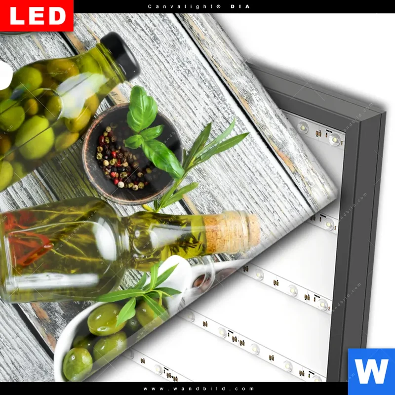 Wechselmotiv Acrylglas Canvalight® DIA | Mediterrane Olivenvielfalt | Quadrat