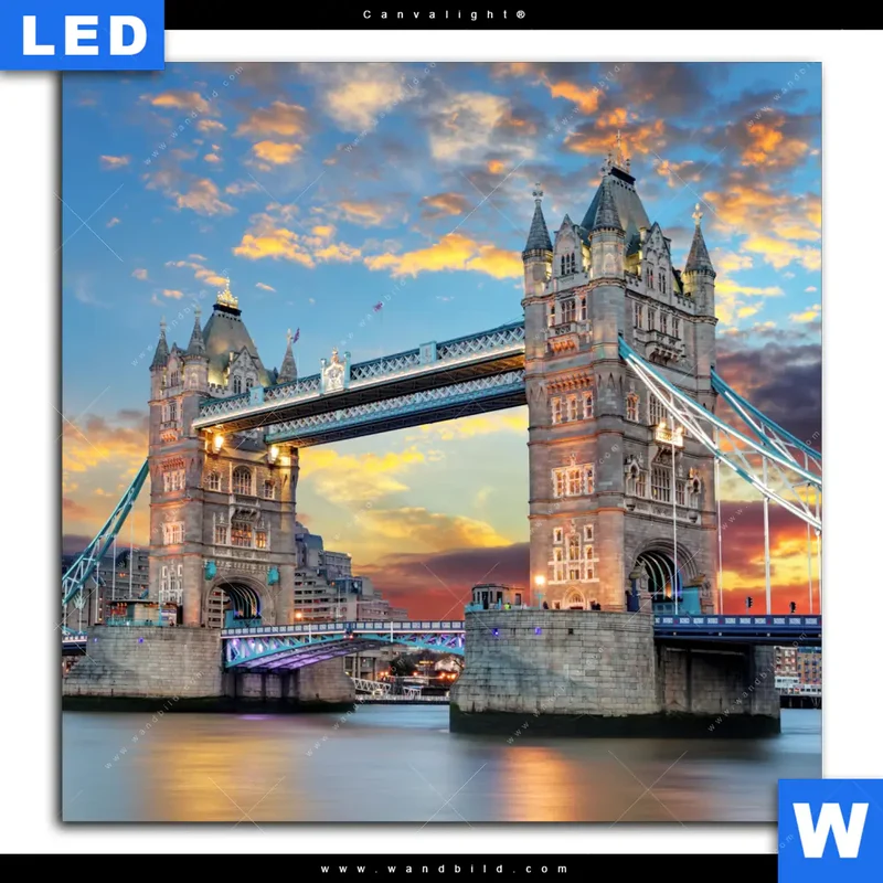 Canvalight® Leuchtbild | Tower Bridge im Abendglanz | Quadrat