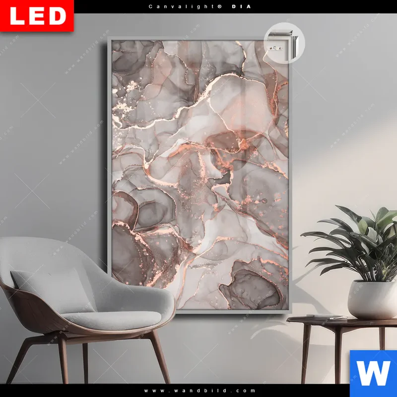 Leuchtbild Acrylglas Canvalight® DIA | Fluid Art in edlen Metallic-Tönen | Hochformat