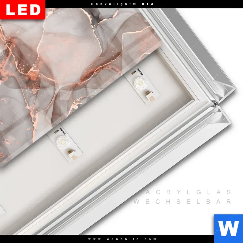 Leuchtbild Acrylglas Canvalight® DIA | Fluid Art in edlen Metallic-Tönen | Hochformat