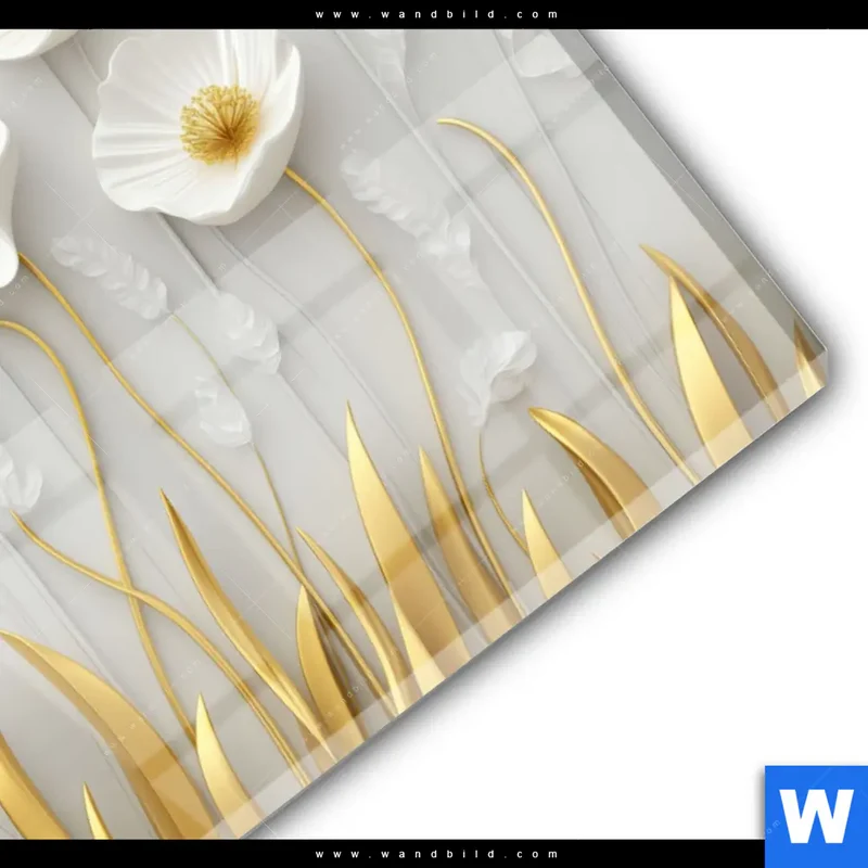 Acrylglasbild | Florale Leichtigkeit mit Goldglanz | Querformat
