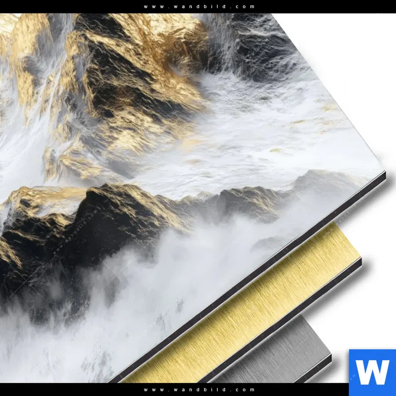 Aluminiumbild gebürstet | Stille der goldenen Berge | Querformat